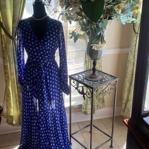 Navy blue and white polka dot maxi dress